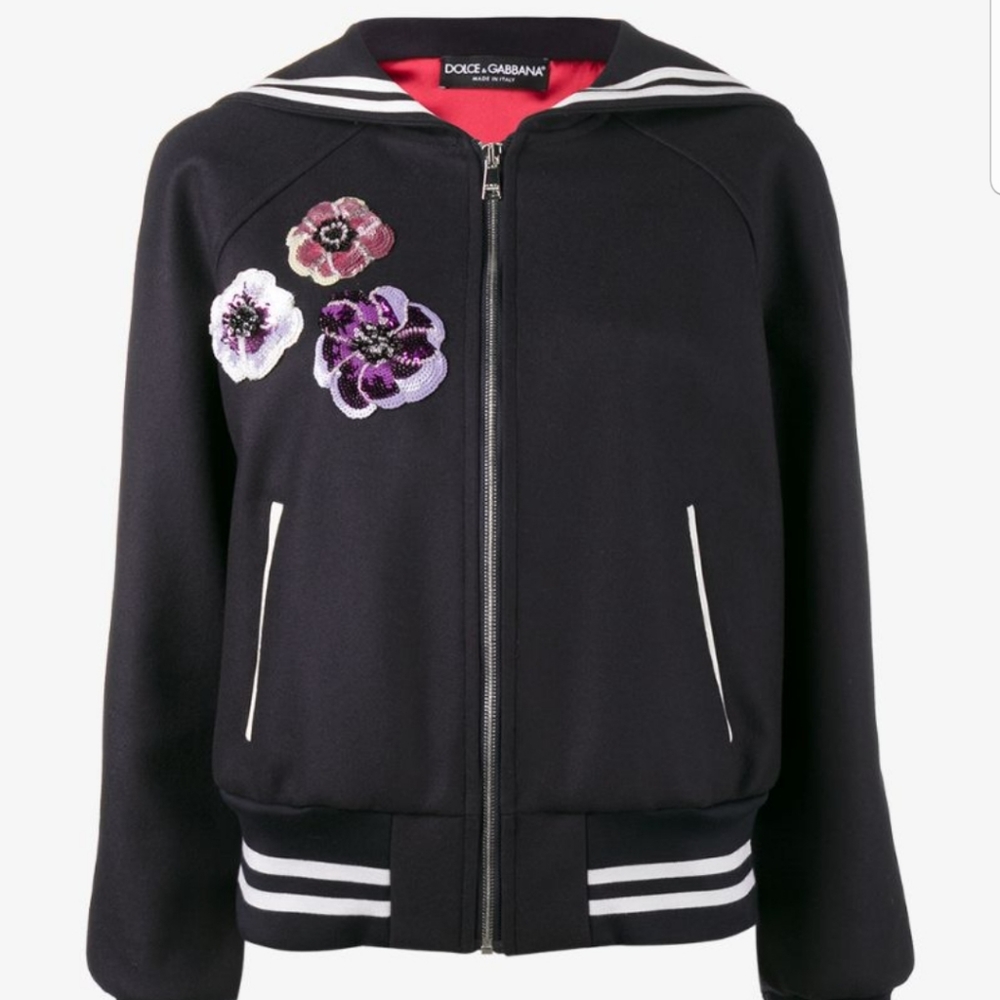 Dolce and Gabbana Sequin Embellished Sailor Bomber Jacket in Blue